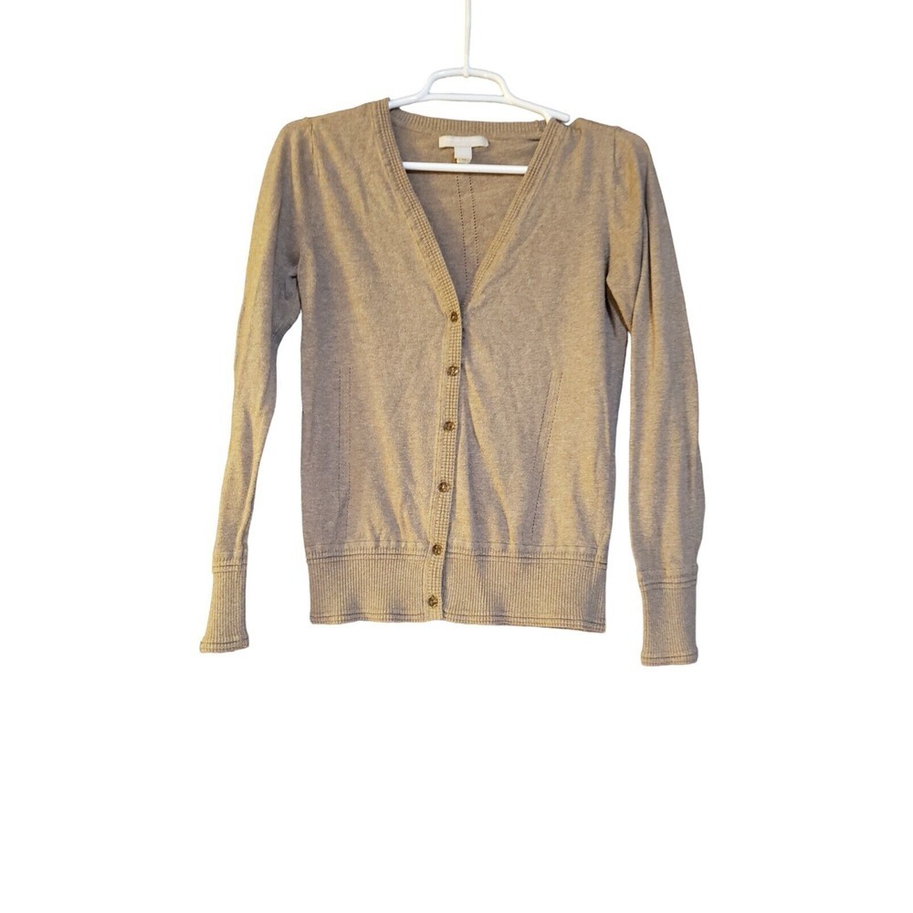 Banana Republic Women Size Small Button‎ Up V-neck Cardigan Tan Crystal Buttons
